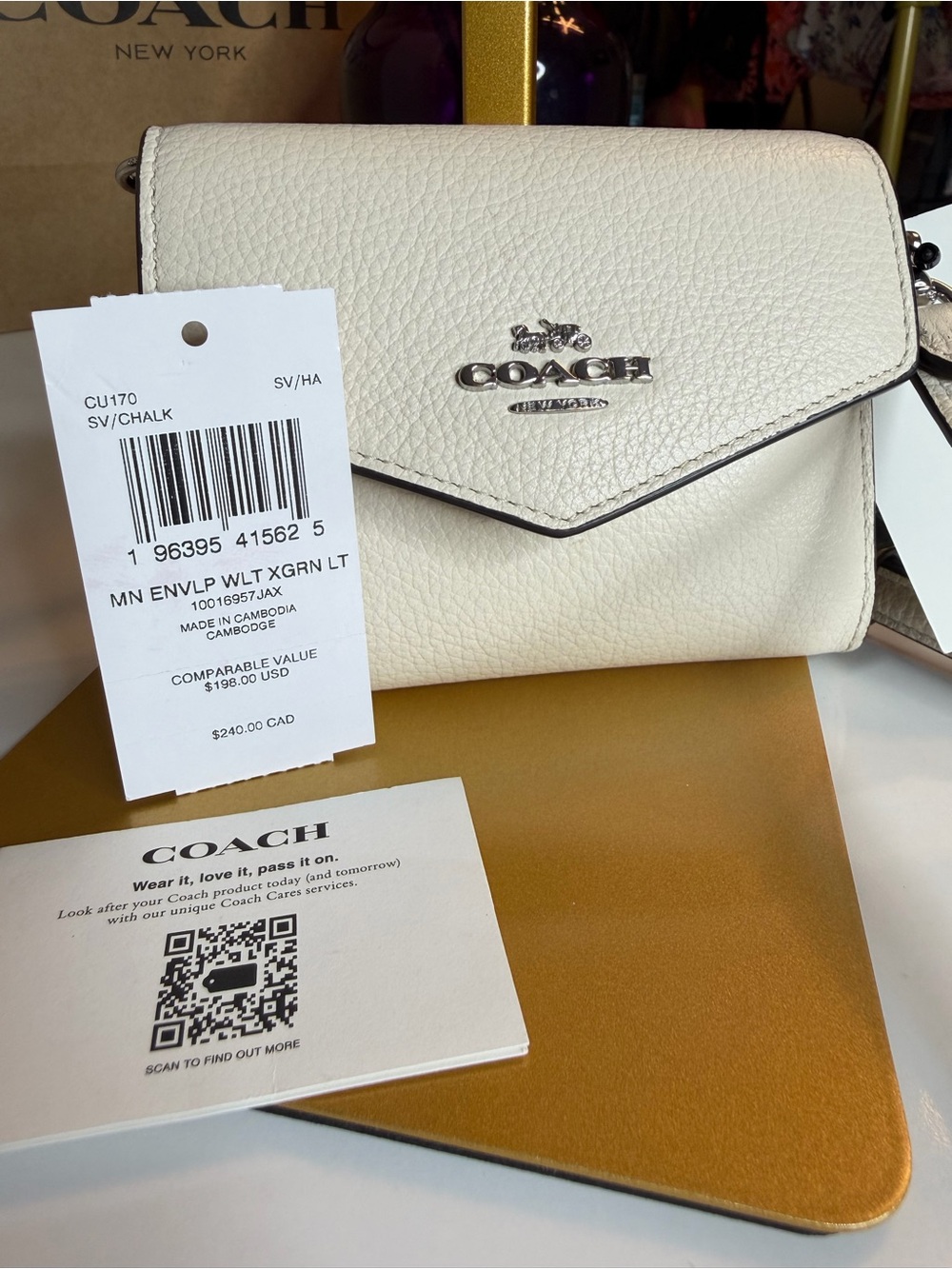 Coach CJ170 Mini Envelope Wallet on Chain Chalk Crossbody NWT - Picture 2 of 14